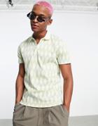 Asos Design Polo T-shirt In Beige Geometric Print-navy