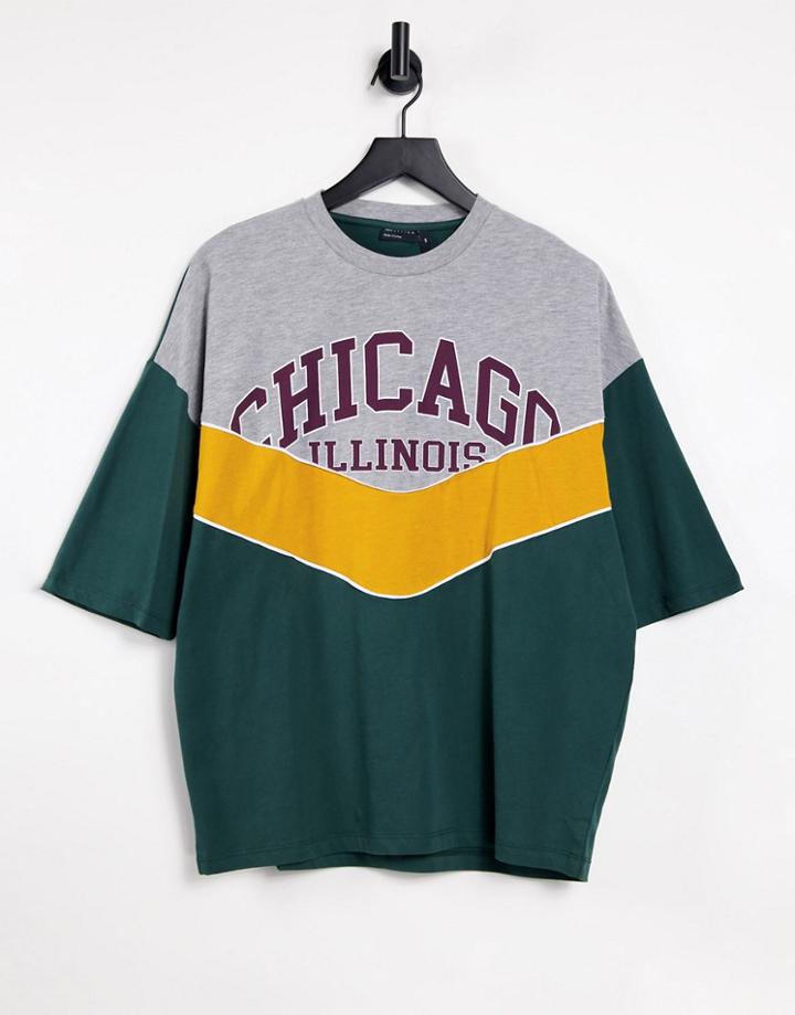 Asos Design Oversized T-shirt In Color Block With Collegiate Chicago City Print-multi