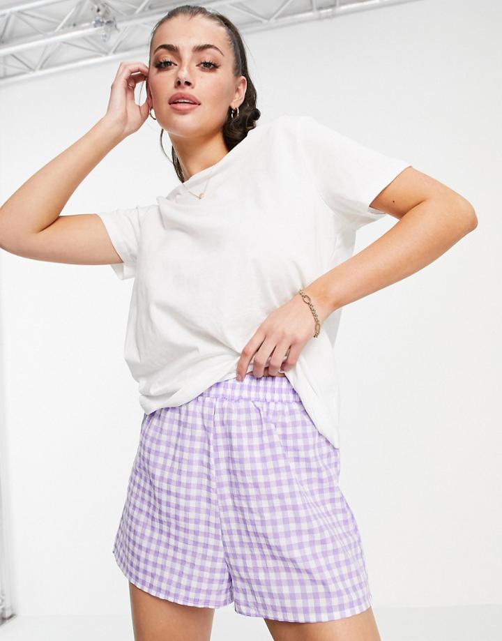 Urban Threads Coordinating Shorts In Lilac Gingham-purple