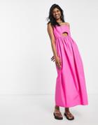 Topshop Cotton Poplin Cut Out Midi Dress In Pink