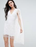 Lavish Alice Lace Mini Dress With Cape Overlay - White