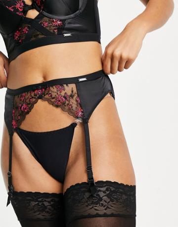 Gossard Vip Satine Suspender In Black An Reds
