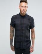 Asos Shirt Viscose Check In Regular Fit - Blue