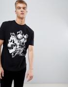 Asos Design Relaxed T-shirt With Floral Skull Print - Black