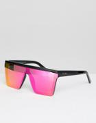 Quay Australia Hindsight Square Sunglasses In Black & Pink - Pink