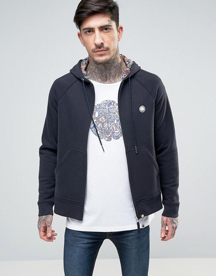 Pretty Green Raynham Hoodie Zipthru Paisley Lined Hood In Black - Black