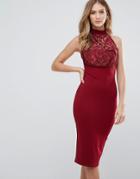 Lasula Lace Trim Bodycon Dress - Red