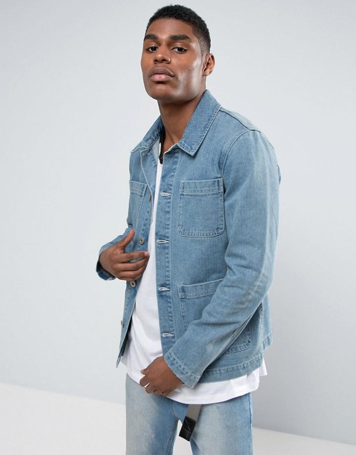 Asos Denim Worker Jacket In Blue - Blue