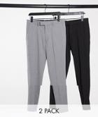 Asos Design 2-pack Skinny Pants In Black And Gray-multi