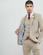 Asos Design Wedding Super Skinny Suit Jacket In Neutral Houndstooth - Beige