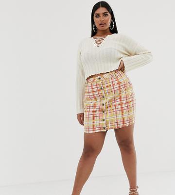 Liquor N Poker Plus Bright Check Denim Skirt - Multi