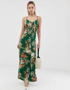 Brave Soul Poly Maxi Dress In Floral Print - Green