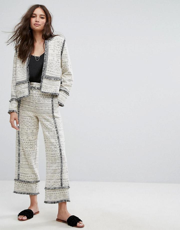 Moon River Boucle Freyed Pant - White