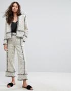 Moon River Boucle Freyed Pant - White