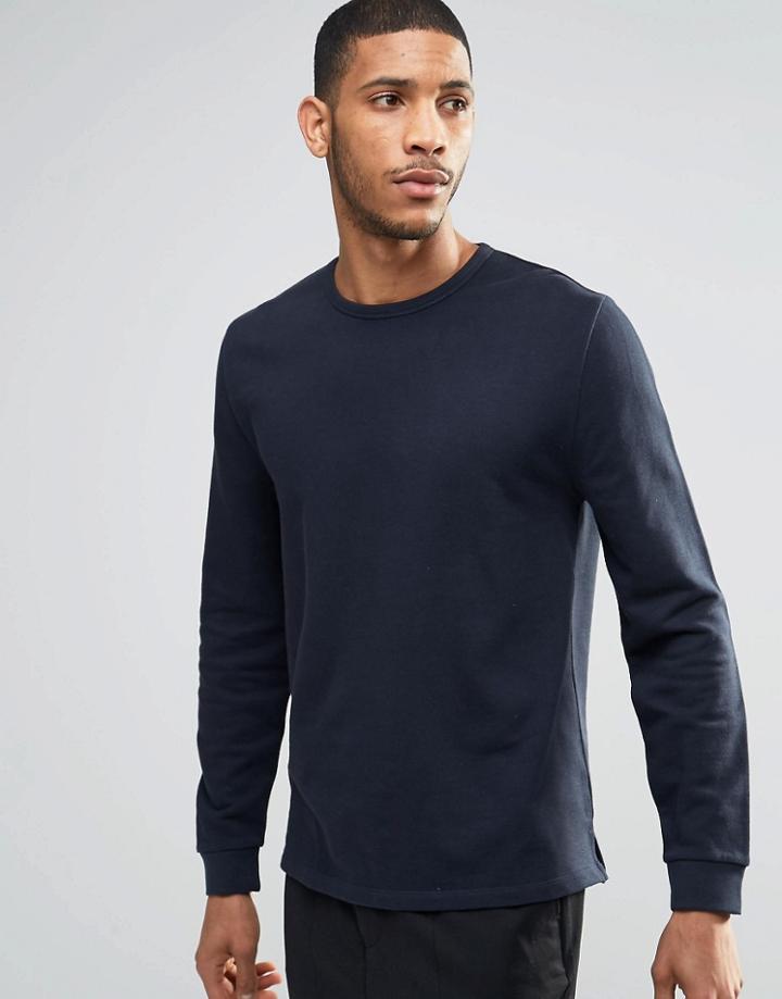 Asos Sweatshirt With Fixed Hem In Navy - Navy