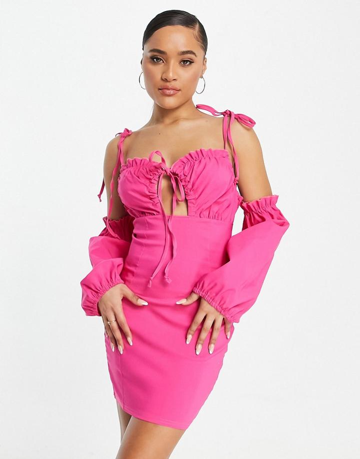 I Saw It First Ruched Cut Out Mini Dress In Pink