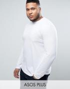 Asos Plus Long Sleeve T-shirt With Crew Neck In White - White