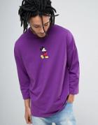 Asos Mickey Mouse Dropped Shoulder Oversized 3/4 Sleeve T-shirt - Purple