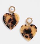 Reclaimed Vintage Inspired Heart Earring In Tort And Pearl Mix-brown