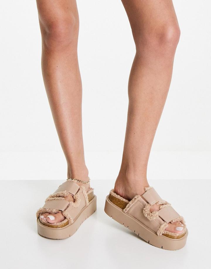 Asos Design Freely Chunky Mules In Off White Sherpa