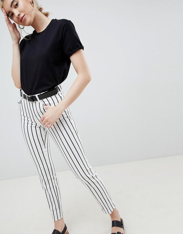 Asos Design Pencil Straight Leg Jeans In Tonal Mono Stripe Print - Multi