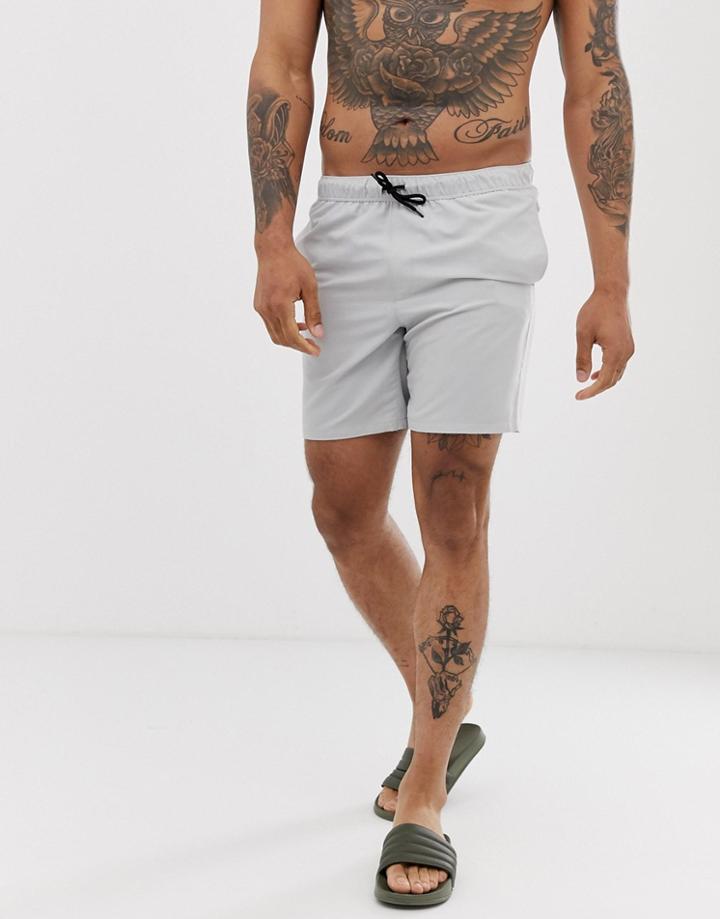 Asos Design Swim Shorts In Light Gray In Mid Length - Gray
