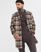 Only & Sons Check Overcoat In Brown