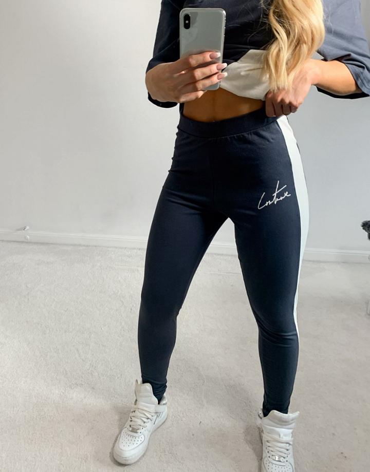 The Couture Club Paneled Logo High Waisted Leggings - Part Of A Set-grey