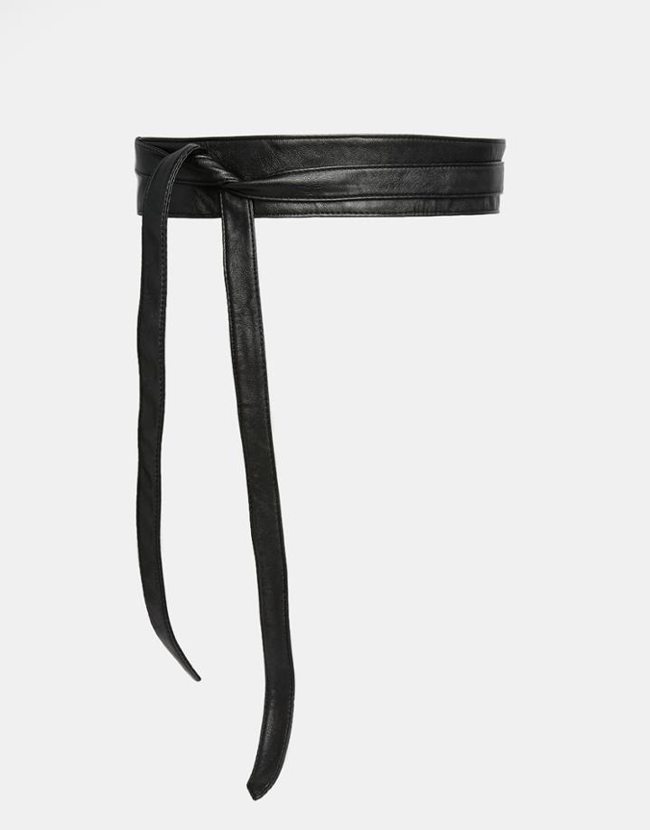 Asos Kimono Obi Belt In Black Faux Leather - Black