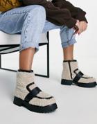 Asos Design Ashton Chunky Loafer Boots In Beige Borg-neutral