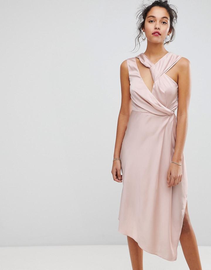 Keepsake Asymmetric Midi Dress-pink
