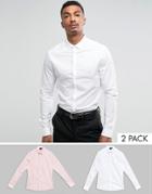 Asos Slim Shirt 2 Pack In White And Pink Save - Multi