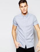Asos Shirt In Blue Herringbone With Short Sleeves - Blue