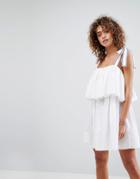 Asos Beach Double Layer Dress With Tie Shoulders - White