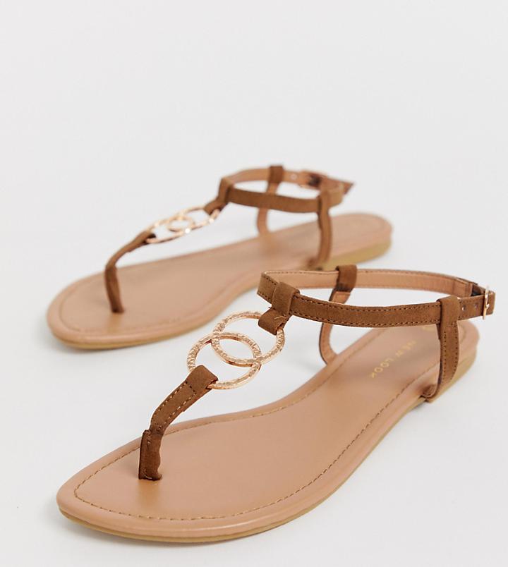 New Look Ring Detail Flat Sandal In Tan