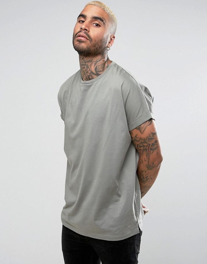 Asos Super Oversized T-shirt In Gray - Green
