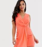 Tfnc Petite Wrap Front Mini Dress In Coral-orange