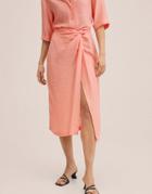 Mango Twist Detail Split Midi Skirt In Soft Pink