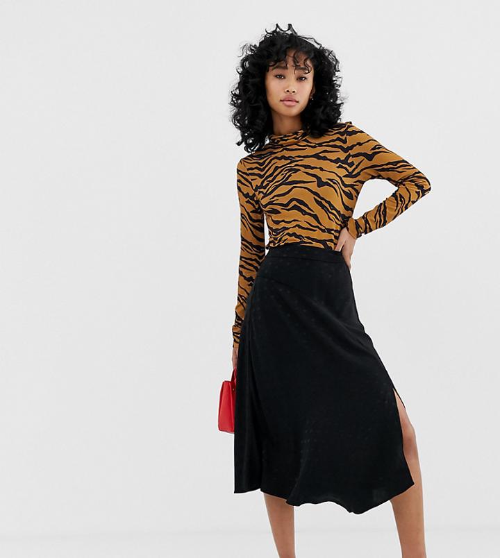 Mango Polka Detail Midi Skirt In Black