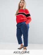 Asos Curve Denim Pants With Red Side Piping - Blue