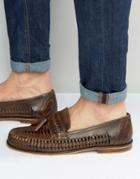 New Look Leather Woven Loafers In Dark Brown - Tan