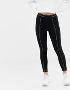 Asos Design Ponte High Waist Skinny Pants With Contrast Top Stitch-black