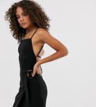Asos Design Tall Strappy Back Wrap Mini Dress With Tortoise Shell Buckle-black