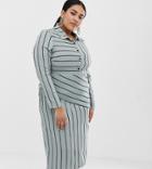 Lost Ink Plus Midi Shirt Dress With Split In Stripe - Blue