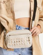 Topshop Weave Detail Leather Crossbody In Cream-white