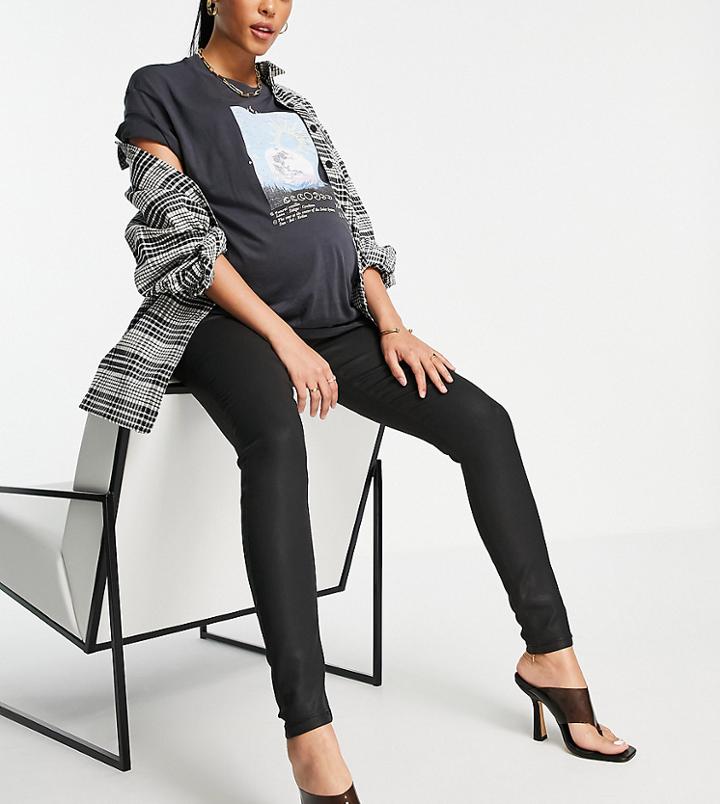 Asos Design Maternity High Rise Ridley 'skinny' Jeans In Coated Black