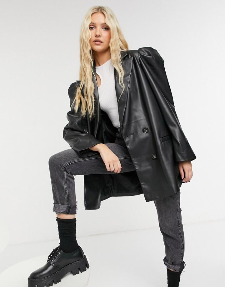 Asos Design Leather Look Jacket With Extreme Sleeve In Black