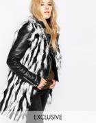 Story Of Lola Longline Vest In Mixed Monochrome Faux Fur - Multi