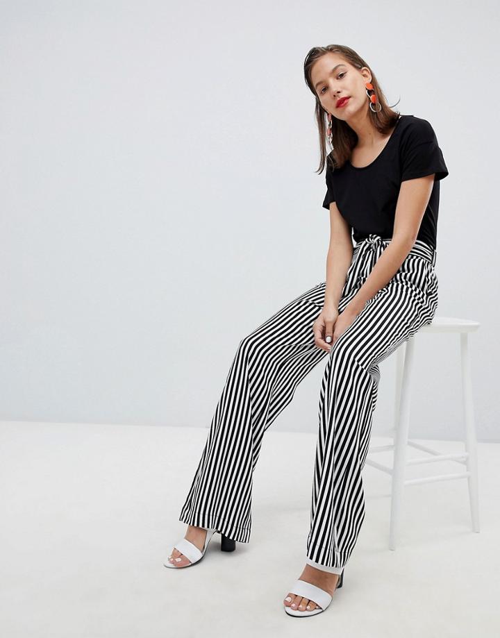 Mango Stripe Tie Front Wide Leg Pants - Multi