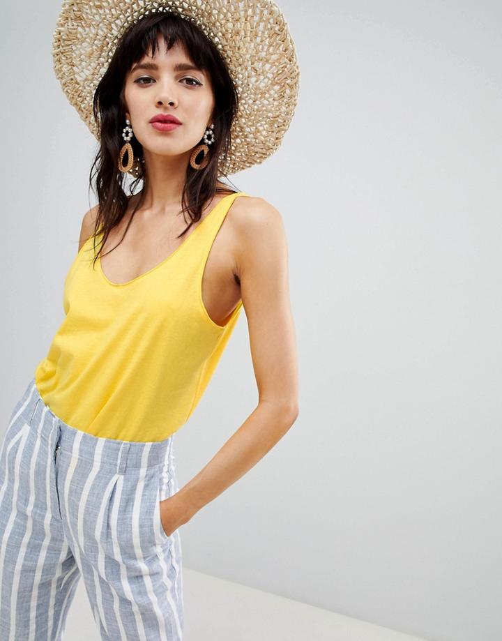 Mango Round Neck Organic Cotton Oversized Tank In Yellow - Yellow
